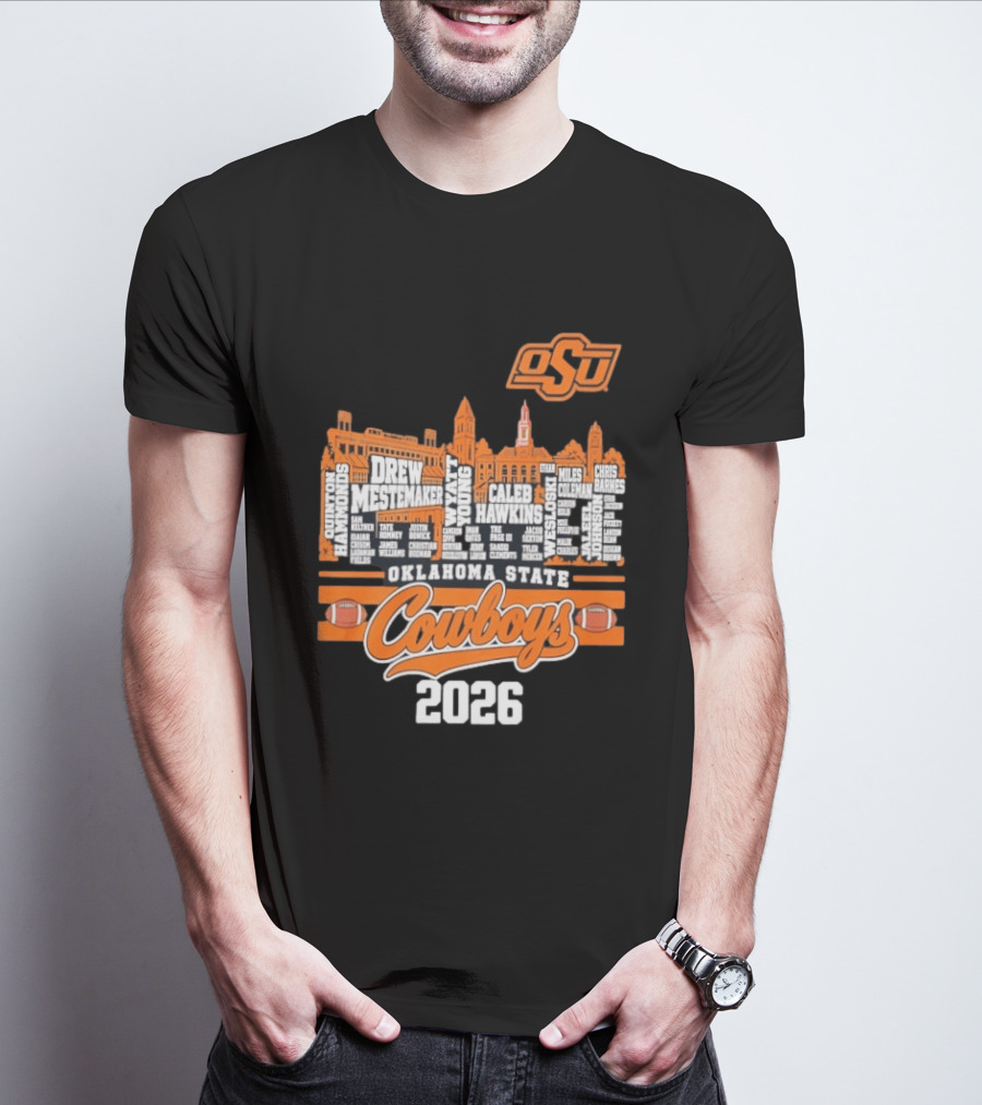 Oklahoma State Cowboys 2026 Player Names Skyline OSU Football T-Shirt