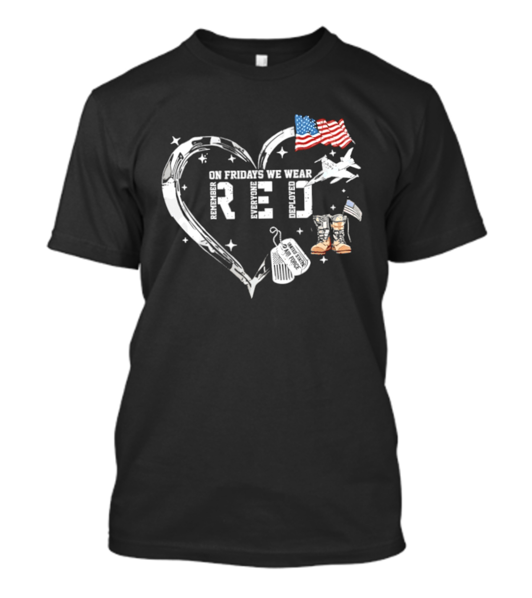 On Friday We Wear RED Remember Every Deployed USA Flag And Military Heart T-Shirt