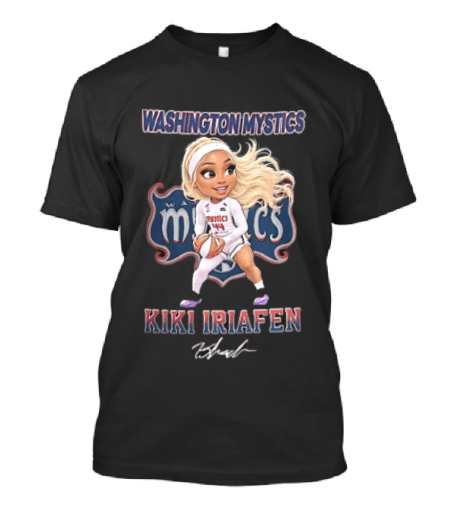 Washington Mystics Kiki Iriafen Cartoon Caricature Player Holding Basketball T-Shirt