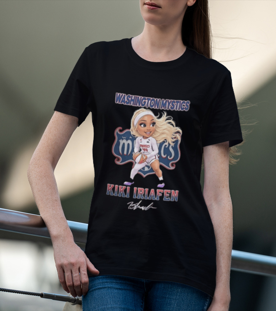 Washington Mystics Kiki Iriafen Cartoon Caricature Player Holding Basketball T-Shirt