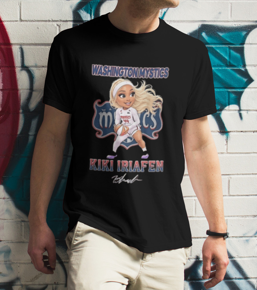 Washington Mystics Kiki Iriafen Cartoon Caricature Player Holding Basketball T-Shirt