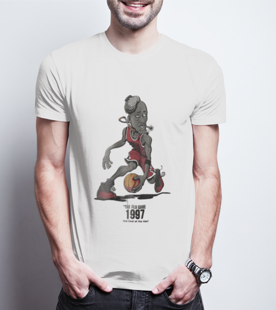 Chicago Bulls The Flu Game 1997 Illest Of Sick Jordan Caricature Dribbling Basketball T-Shirt
