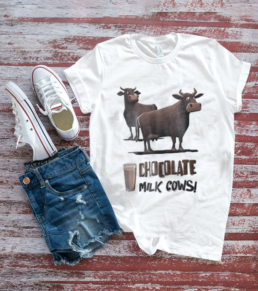Brown Cartoon Cattle Chocolate Milk Cows Two Standing Glass Cup T-Shirt