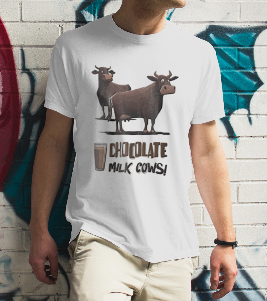 Brown Cartoon Cattle Chocolate Milk Cows Two Standing Glass Cup T-Shirt