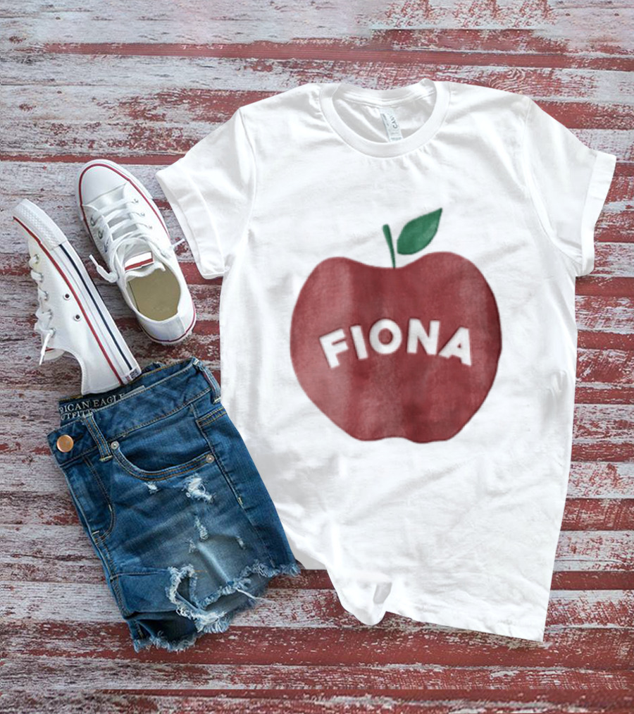Fiona White Curved Lettering On Watercolor Red Apple With Green Leaf T-Shirt