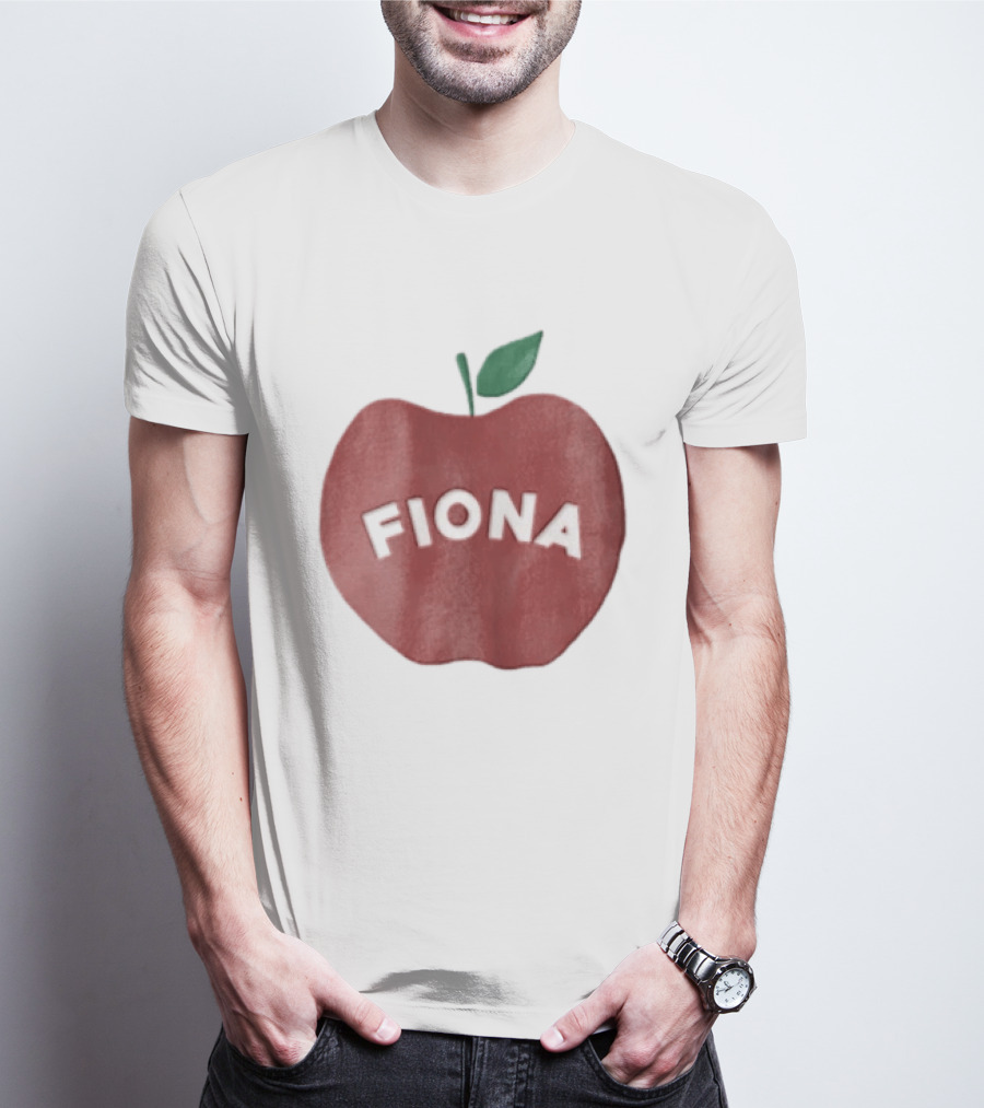 Fiona White Curved Lettering On Watercolor Red Apple With Green Leaf T-Shirt