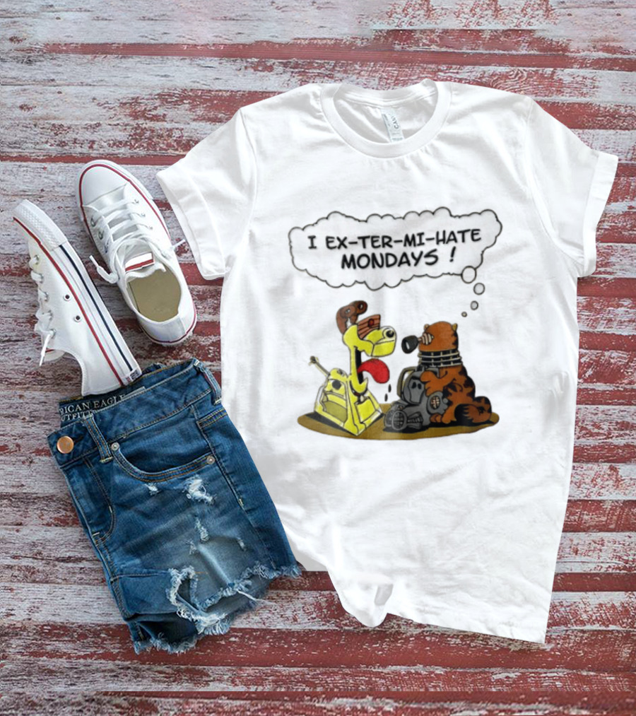 I Ex Ter Mi Hate Mondays Cat Odie Dalek Cyberman Cartoon T-Shirt