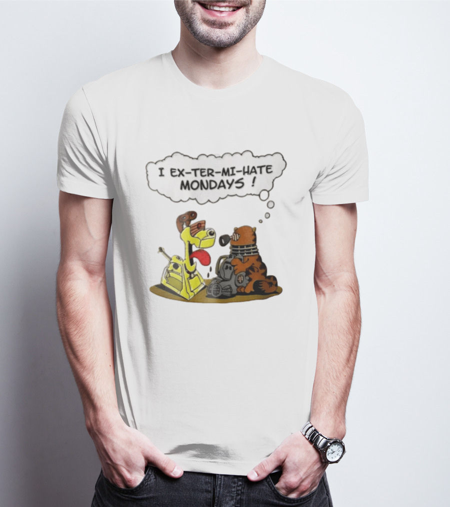 I Ex Ter Mi Hate Mondays Cat Odie Dalek Cyberman Cartoon T-Shirt