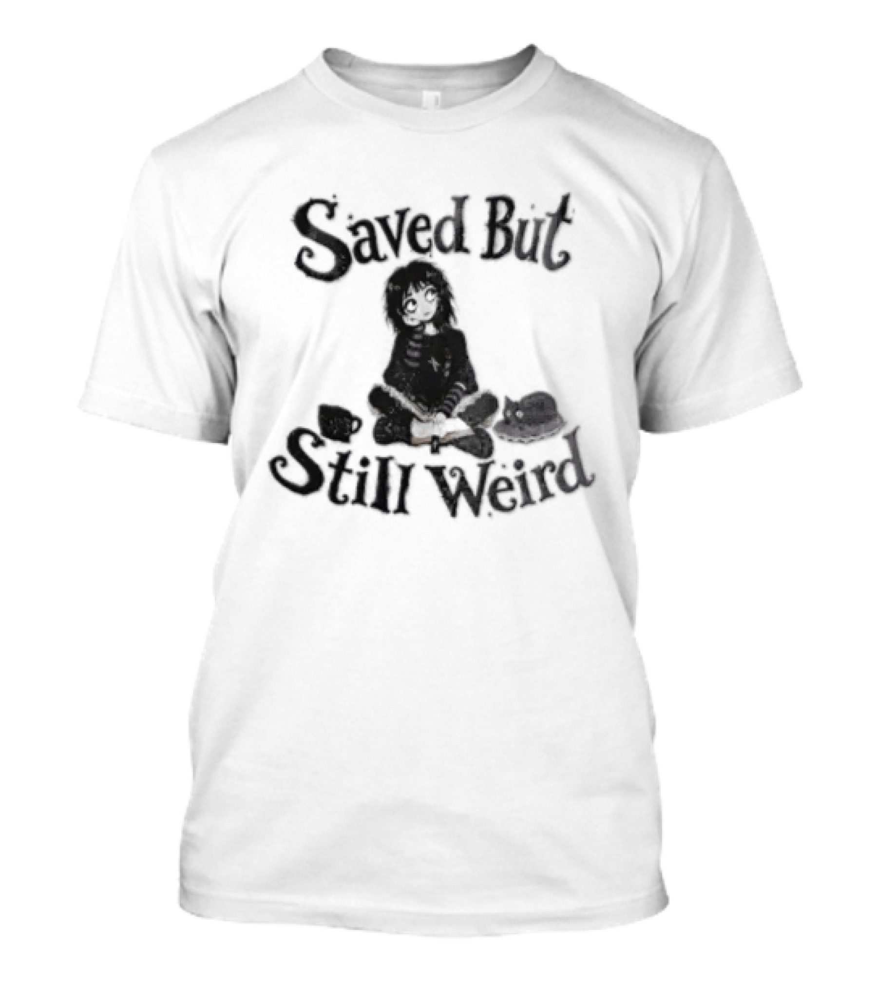 Saved But Still Weird Girl Reading With Cat T-Shirt