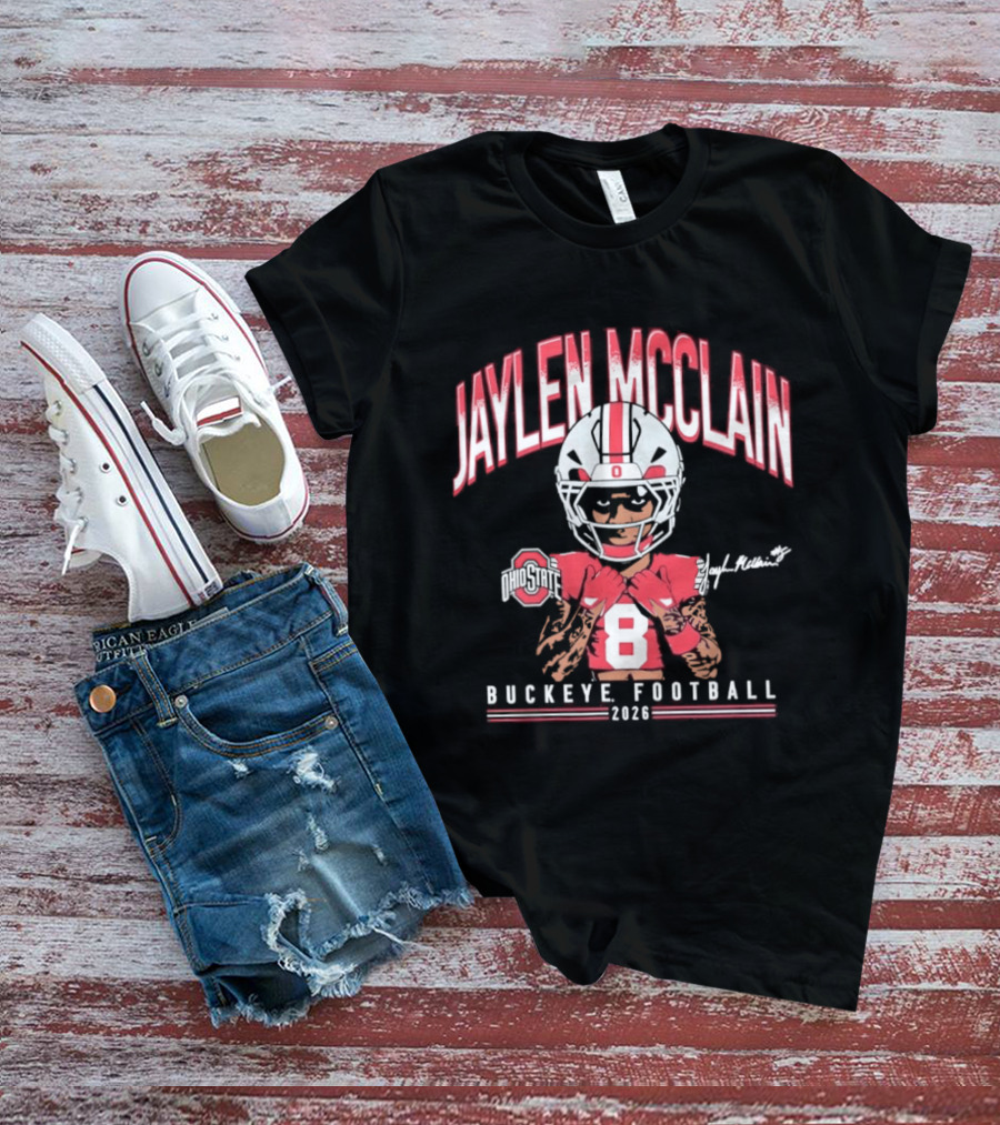 Jaylen McClain No 8 Buckeye Football 2026 Ohio State Exclusive T-Shirt