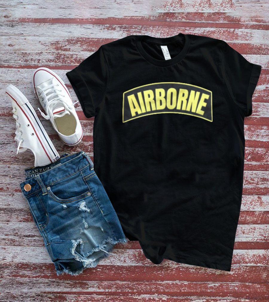 Airborne Yellow Arched Tab Patch Dark Military T-Shirt