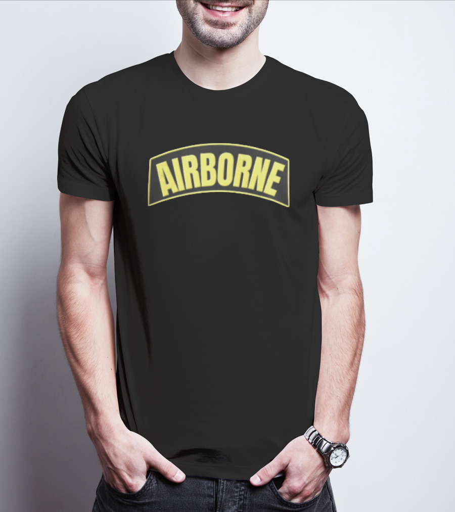 Airborne Yellow Arched Tab Patch Dark Military T-Shirt