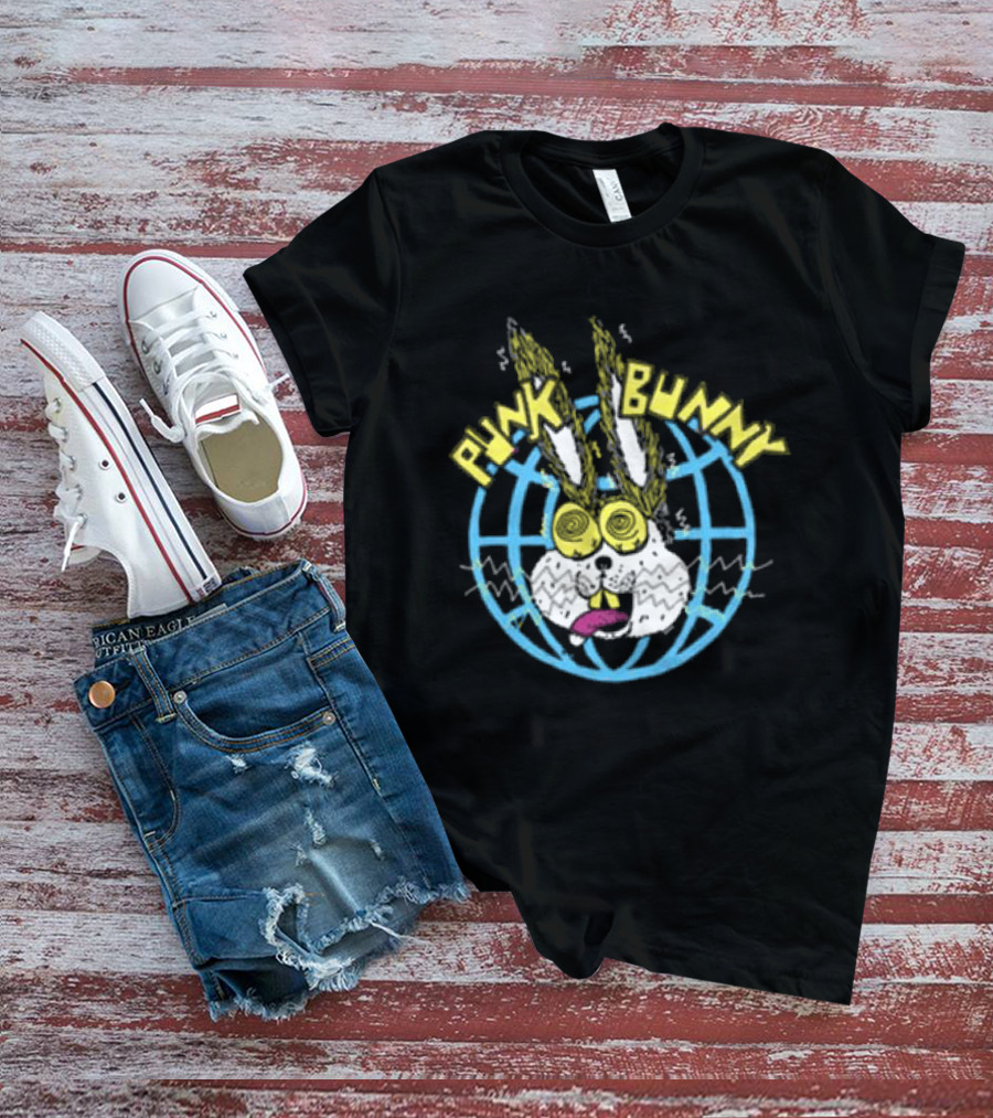 Punk Bunny Store Trucker Hat With Vibrant Bunny And Electric World Motif T-Shirt