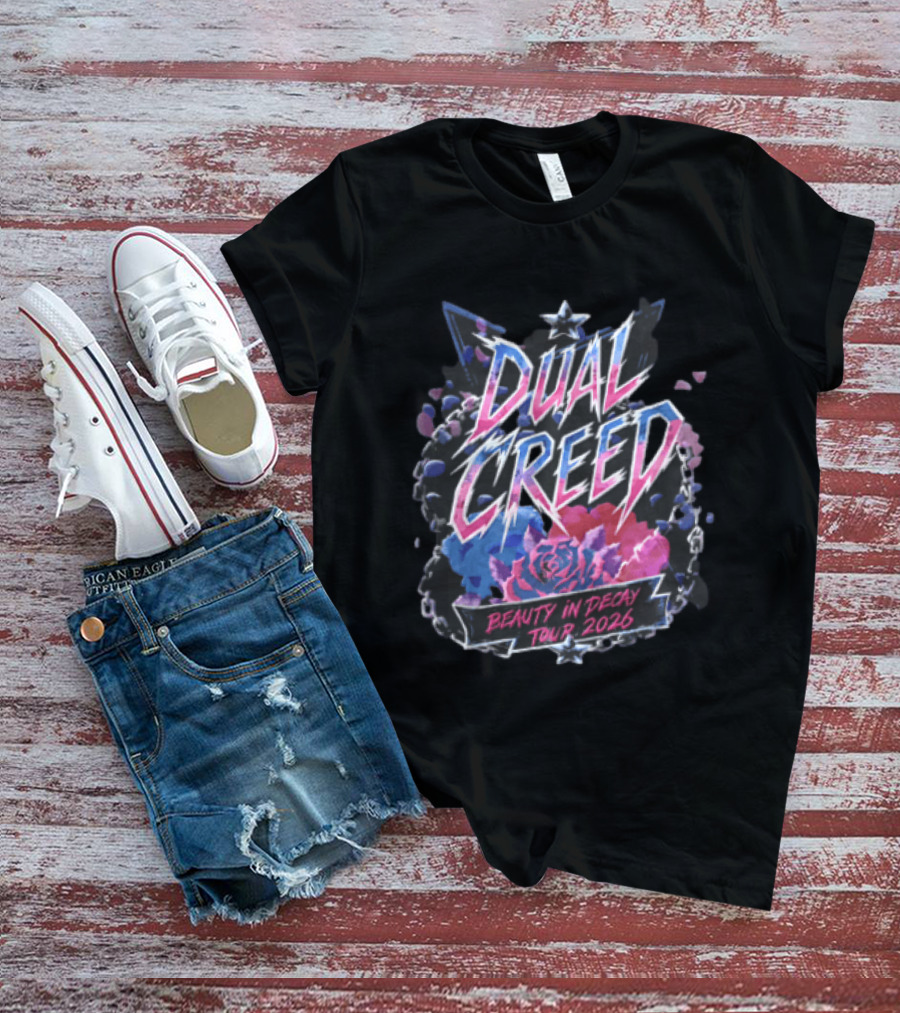 Dual Creed Beauty In Decay Tour 2026 Roses Chains Geometric Triangle Neon T-Shirt