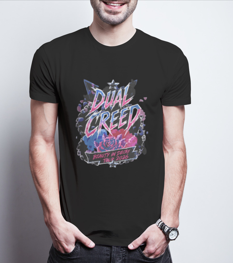 Dual Creed Beauty In Decay Tour 2026 Roses Chains Geometric Triangle Neon T-Shirt