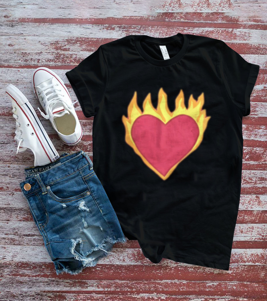 Fiery Heart Cartoon In Yellow Orange Flames T-Shirt