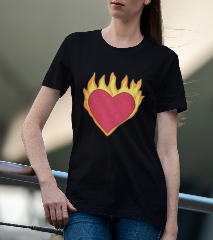Fiery Heart Cartoon In Yellow Orange Flames T-Shirt