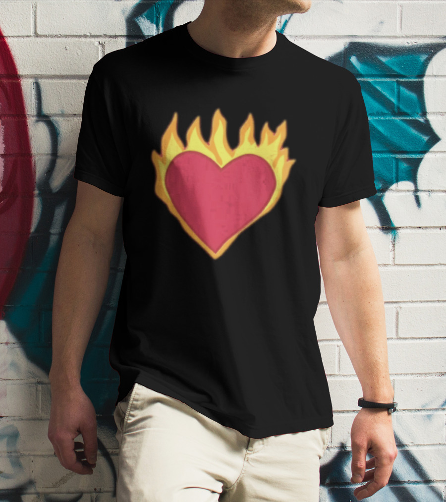 Fiery Heart Cartoon In Yellow Orange Flames T-Shirt