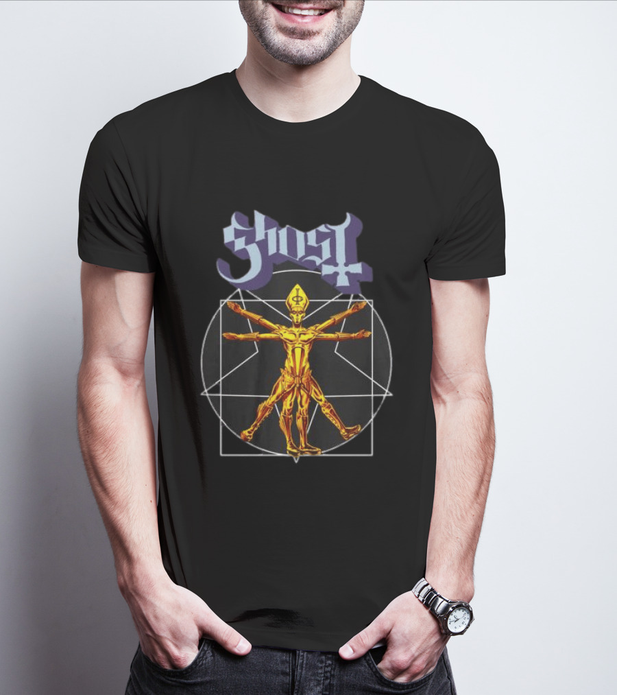 Ghost Store Popestar Vitruvian Man Design Black T-Shirt