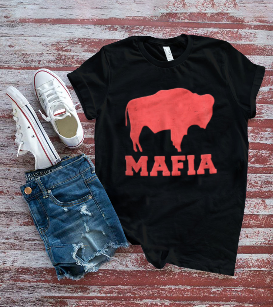 Mafia Distressed Red American Buffalo Bison T-Shirt