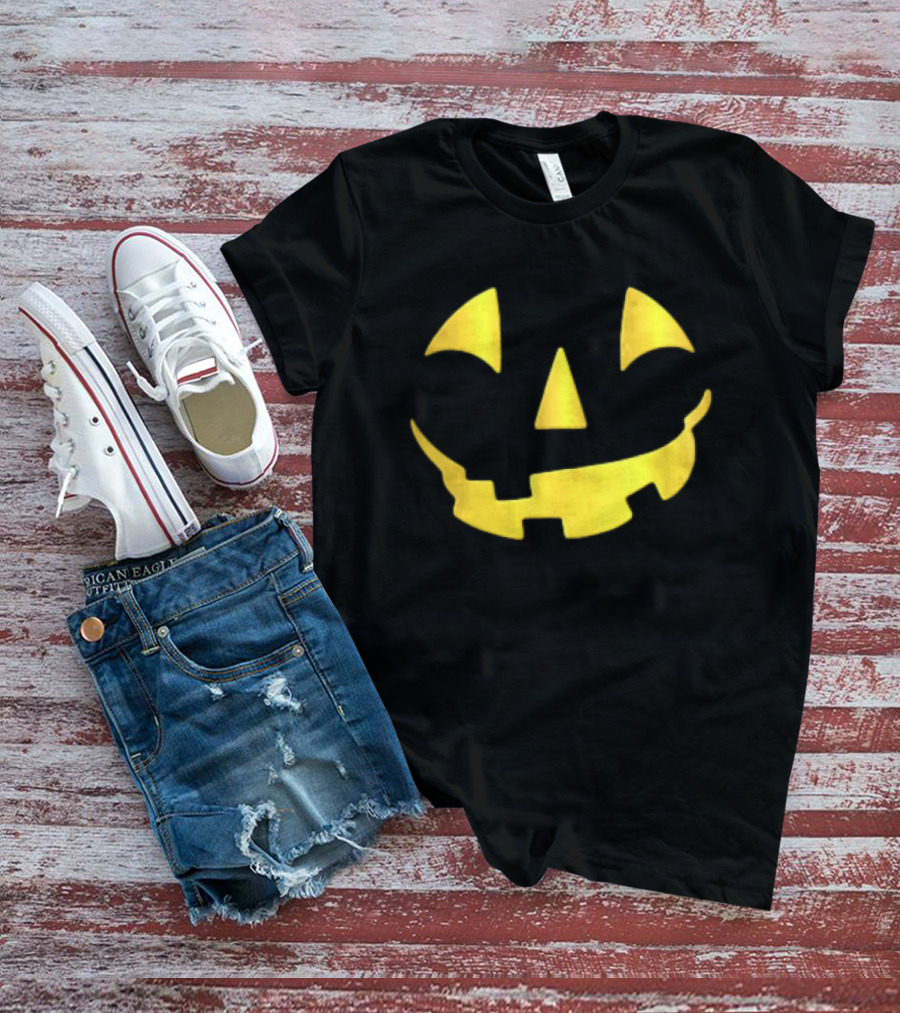 Glowing Metallic Gold Jack O Lantern Pumpkin Face T-Shirt