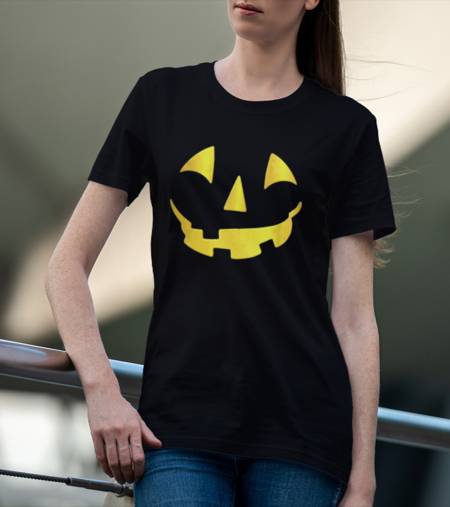 Glowing Metallic Gold Jack O Lantern Pumpkin Face T-Shirt