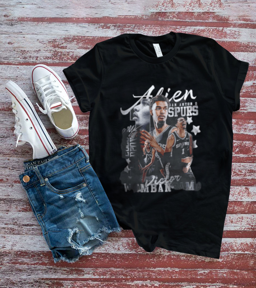 Victor Wembanyama San Antonio Spurs NBA Alien ROTY DPOY Player Collage Halftone Stars T-Shirt