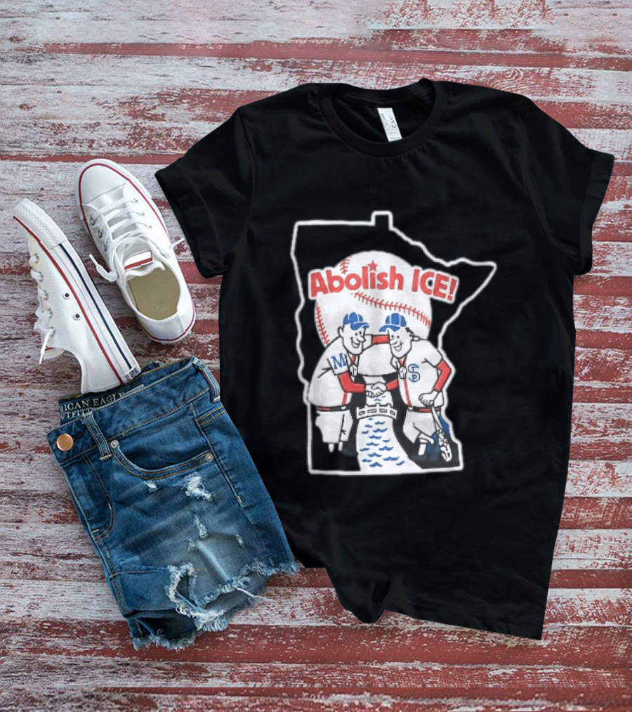 Minnesota Twins Abolish ICE Cartoon Players Shaking Hands River State T-Shirt