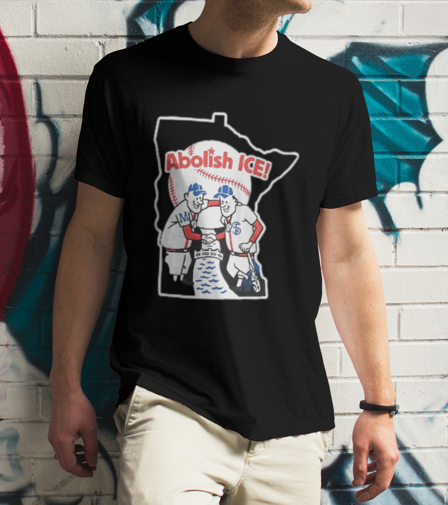 Minnesota Twins Abolish ICE Cartoon Players Shaking Hands River State T-Shirt