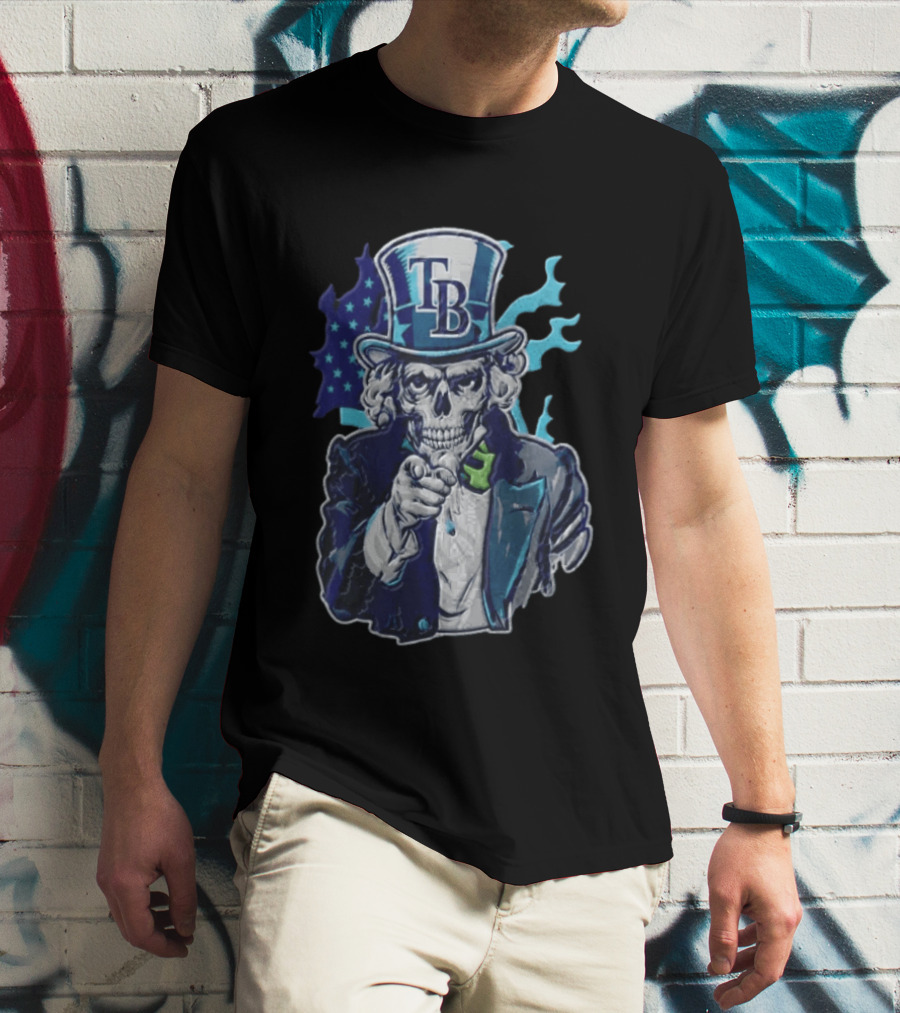 Tampa Bay Rays Skeleton Uncle Sam American Flag T-Shirt