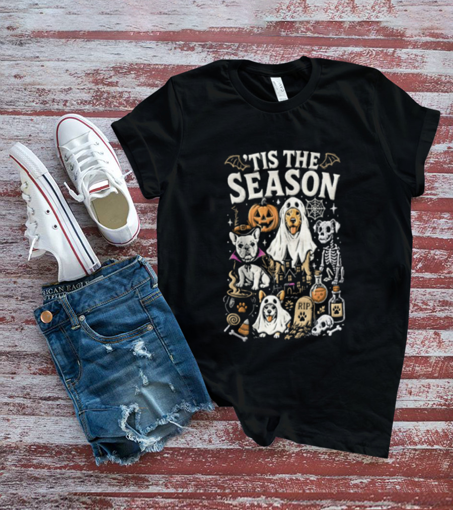 Tis The Season Halloween Dogs Ghost Pumpkin Festive Celebration T-Shirt