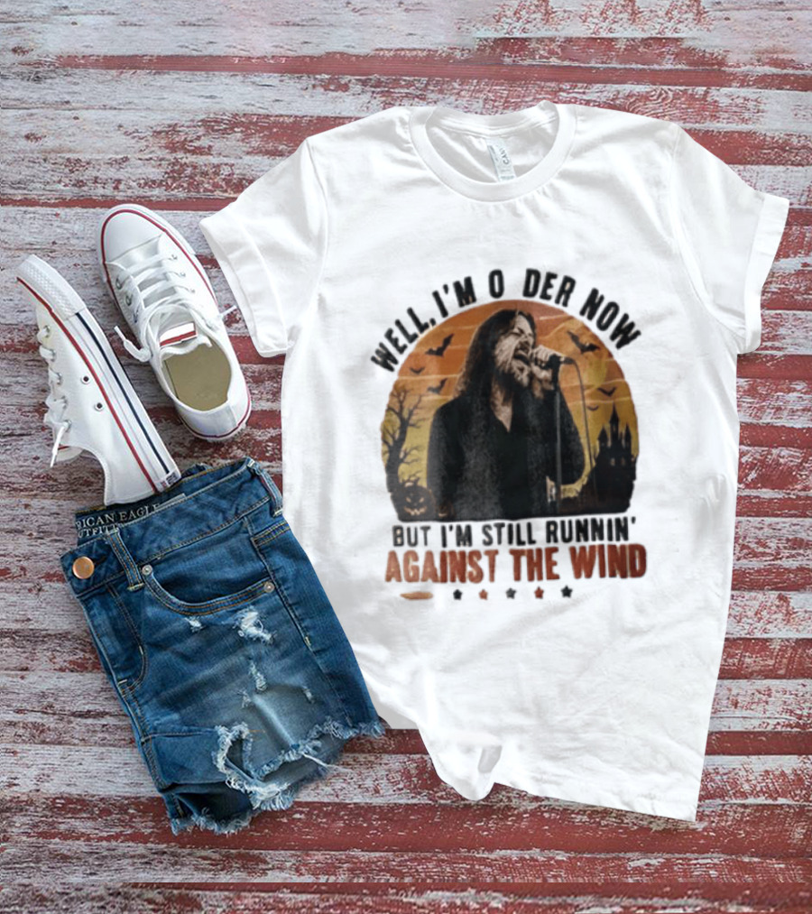 Well I'm Older Now But I'm Still Runnin' Against The Wind Bearded Singer Halloween Sunset Castle T-Shirt