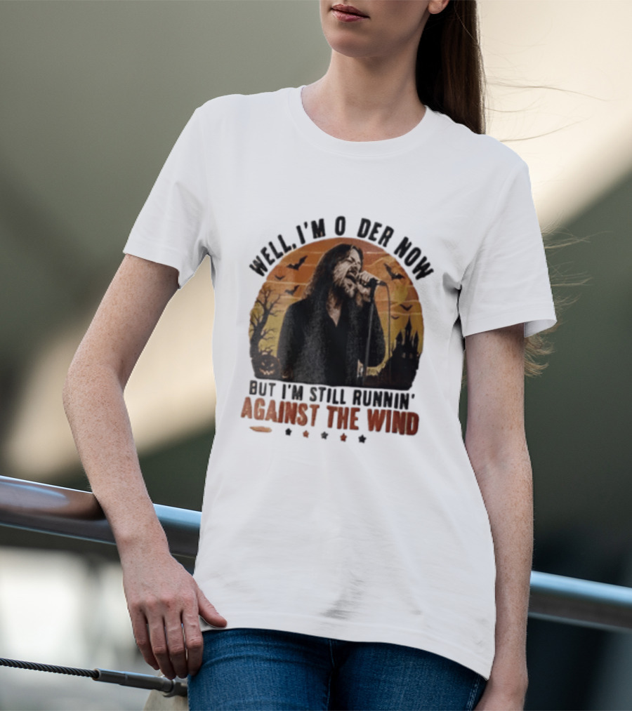 Well I'm Older Now But I'm Still Runnin' Against The Wind Bearded Singer Halloween Sunset Castle T-Shirt