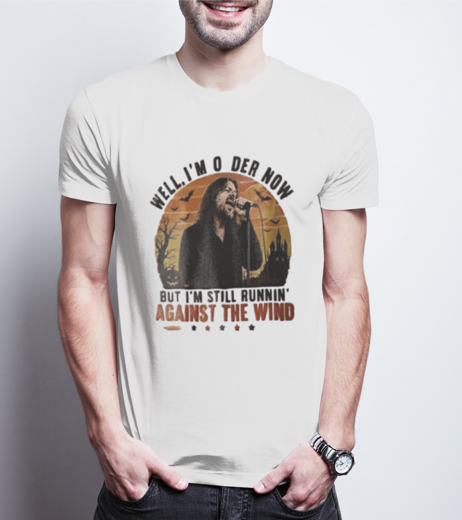 Well I'm Older Now But I'm Still Runnin' Against The Wind Bearded Singer Halloween Sunset Castle T-Shirt