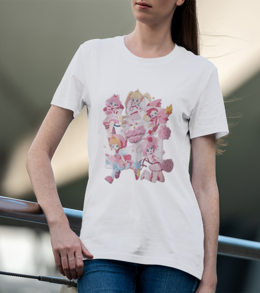 Magical Girl Anime Characters Pastel Posing Pink Cartoon T-Shirt
