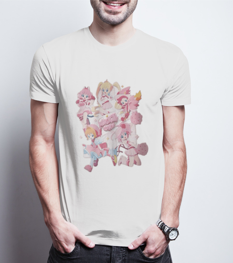 Magical Girl Anime Characters Pastel Posing Pink Cartoon T-Shirt
