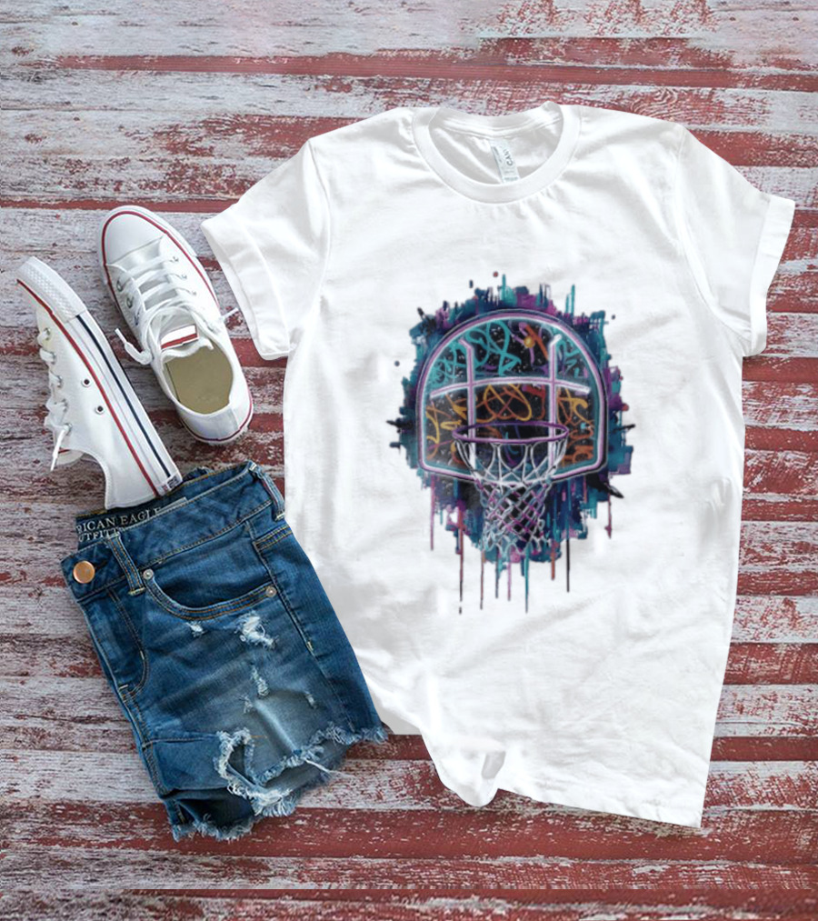 Neon Graffiti Basketball Backboard Dripping Multicolor T-Shirt