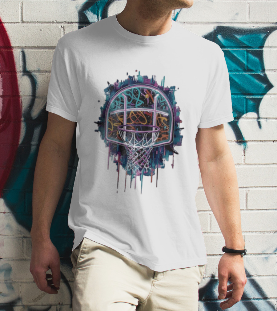 Neon Graffiti Basketball Backboard Dripping Multicolor T-Shirt