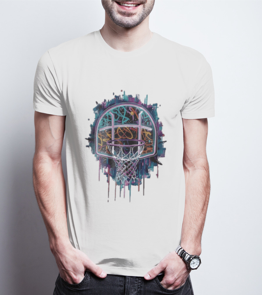 Neon Graffiti Basketball Backboard Dripping Multicolor T-Shirt