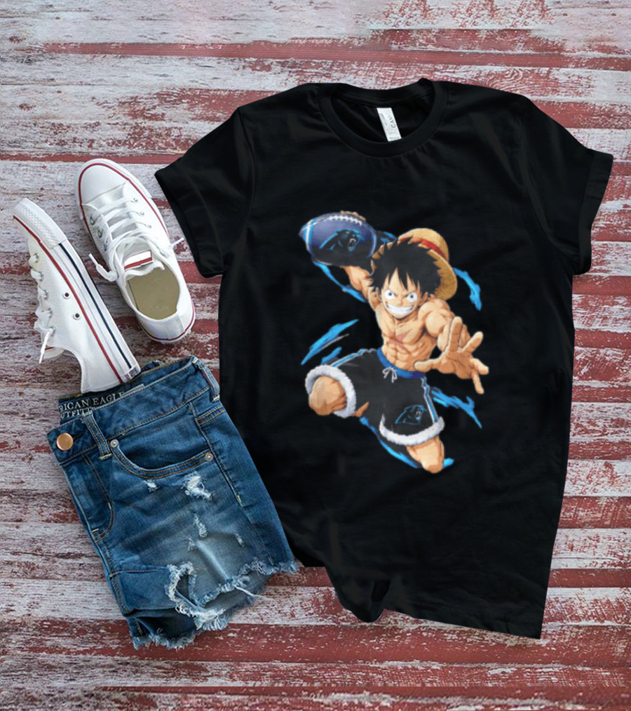 Carolina Panthers Anime Character Holding Football Blue Swirls T-Shirt