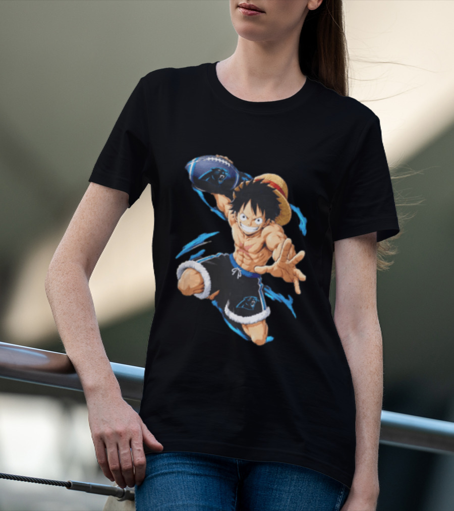 Carolina Panthers Anime Character Holding Football Blue Swirls T-Shirt