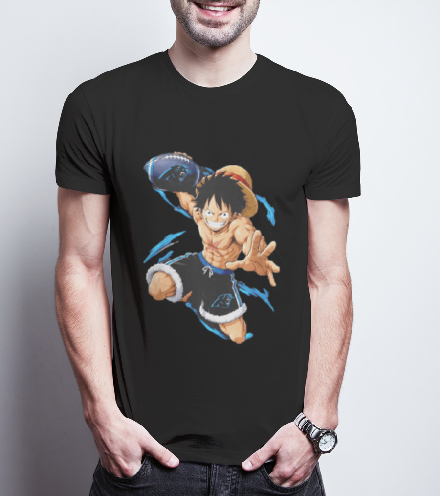 Carolina Panthers Anime Character Holding Football Blue Swirls T-Shirt