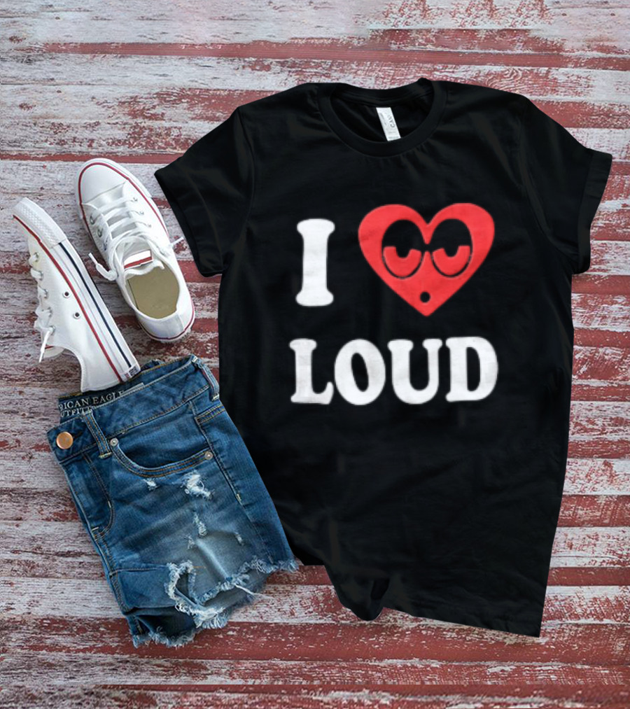 I Love Loud Red Heart Droopy Eyes Cartoon T-Shirt