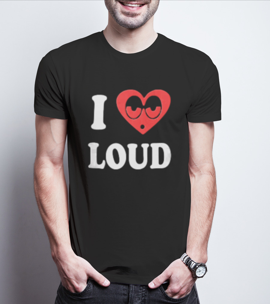 I Love Loud Red Heart Droopy Eyes Cartoon T-Shirt