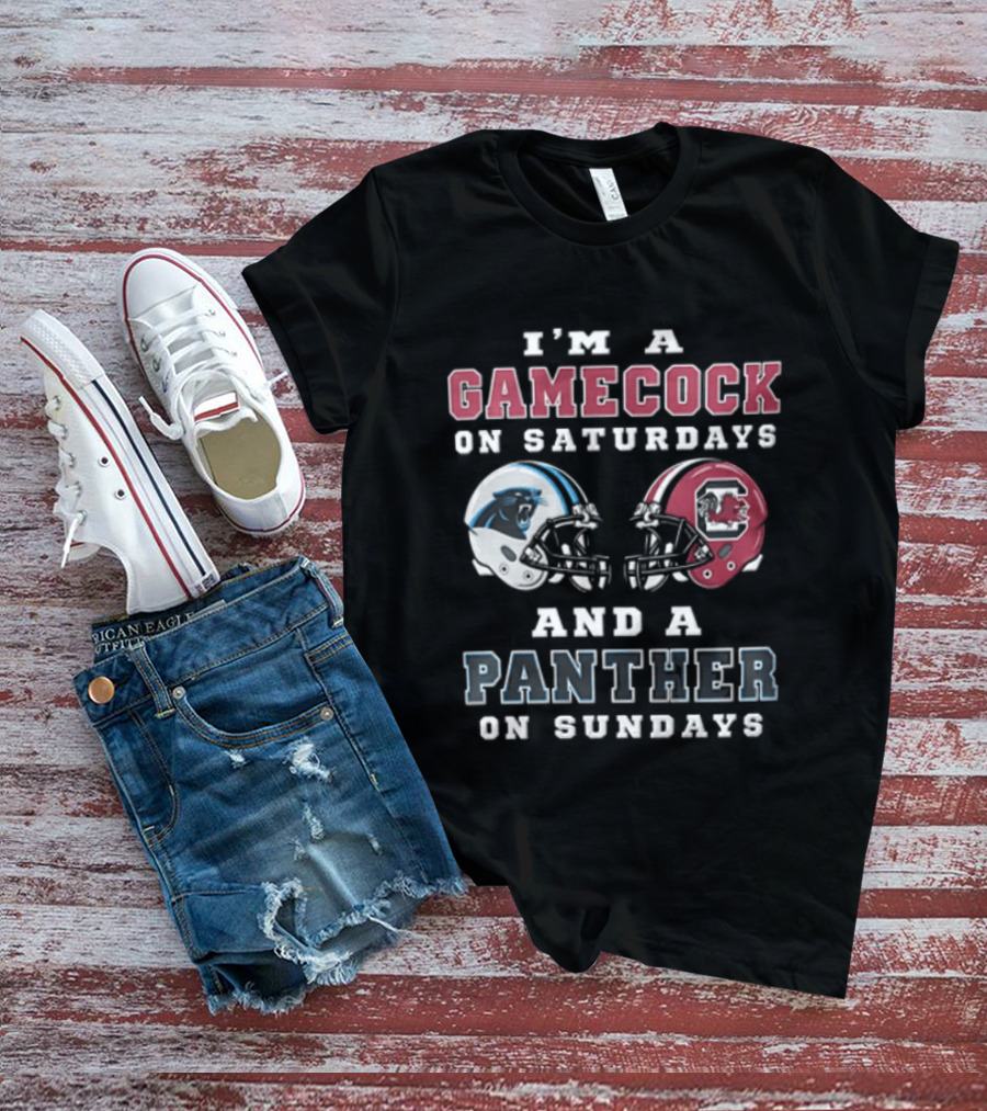 I'm A Gamecock On Saturdays And A Panther On Sundays Football Helmet T-Shirt