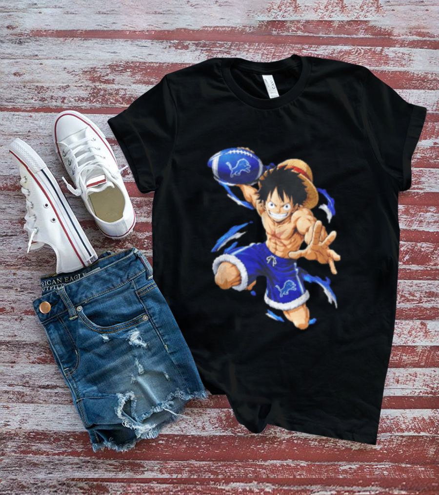 Detroit Lions Luffy Anime Football Action Pose T-Shirt