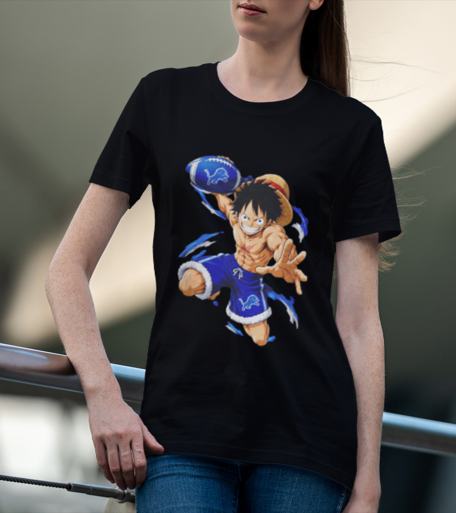 Detroit Lions Luffy Anime Football Action Pose T-Shirt