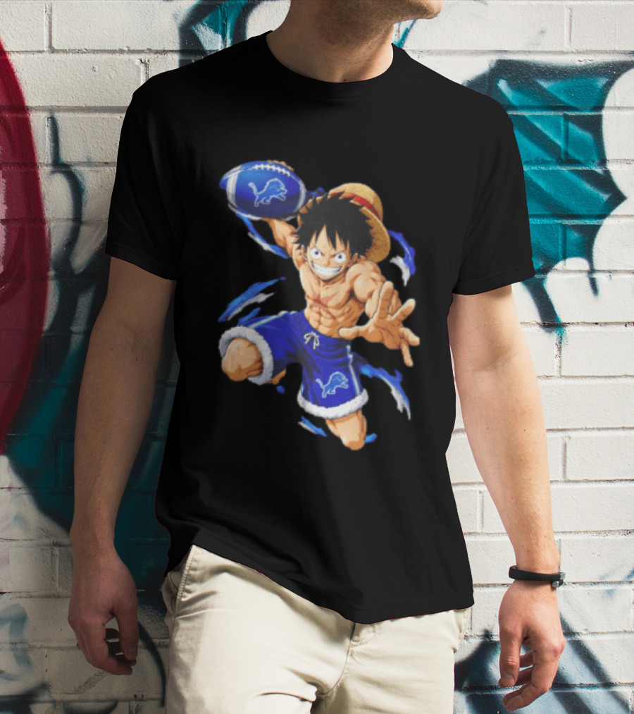 Detroit Lions Luffy Anime Football Action Pose T-Shirt