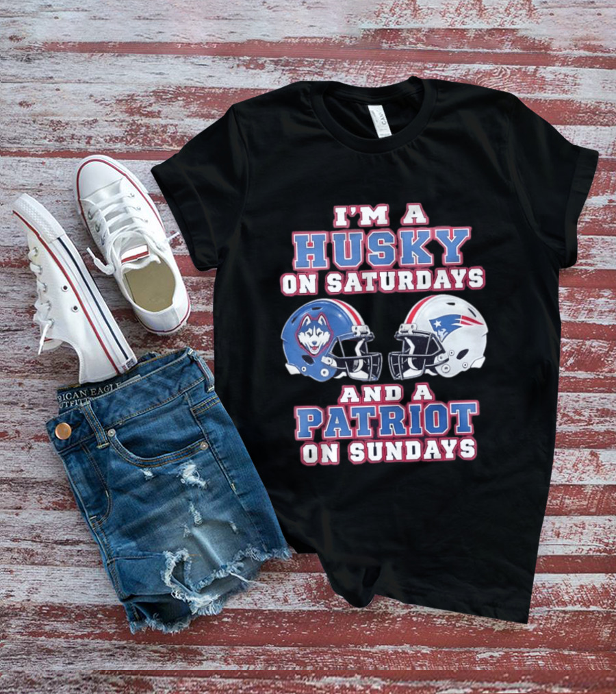 I'm A Husky On Saturdays And A Patriot On Sundays Football Helmets T-Shirt