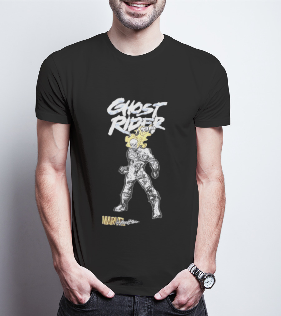 Marvel Ghost Rider Johnny Blaze Flaming Skull Comic Sketch T-Shirt